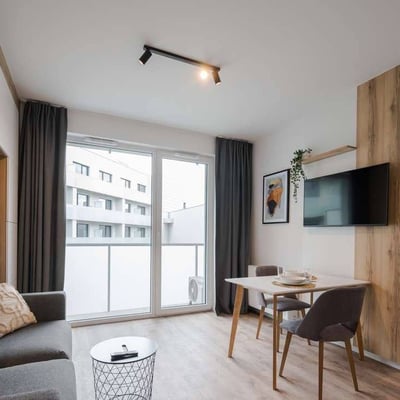 Location d’un appartement meublé et chaleureux d’1 pièce, 23 m², Partynice, Wrocław, Pologne